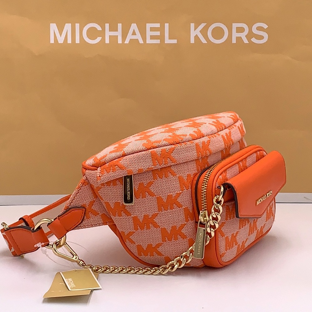MICHAEL KORS Maisie Large Logo 2-in-1 Sling Waist Fanny Pack Crossbody Poppy NWT - Picture 4 of 16